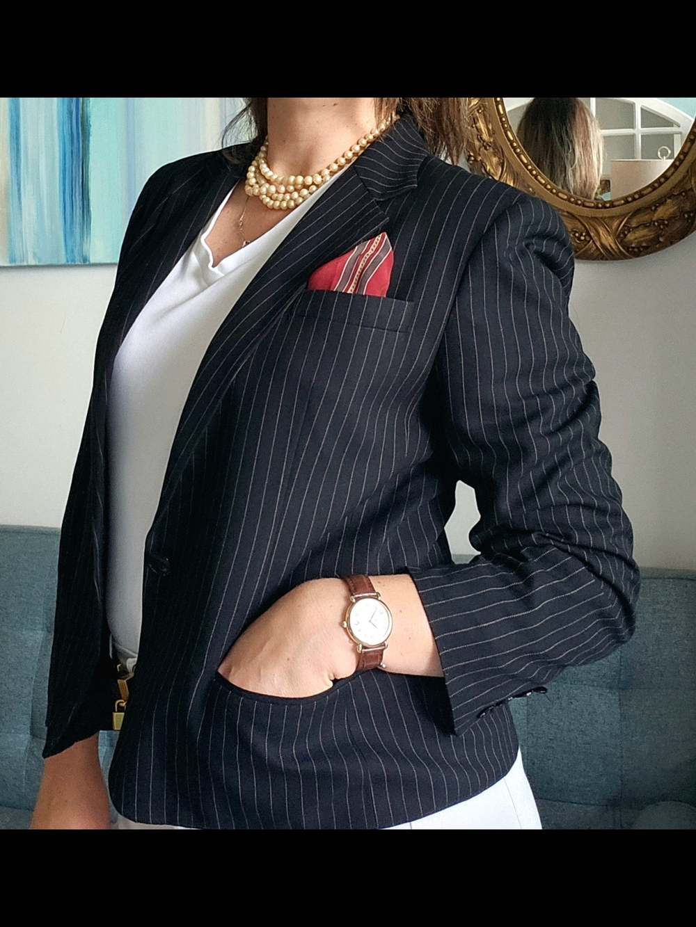 Lauren Ralph Lauren Black Pinstripe Blazer